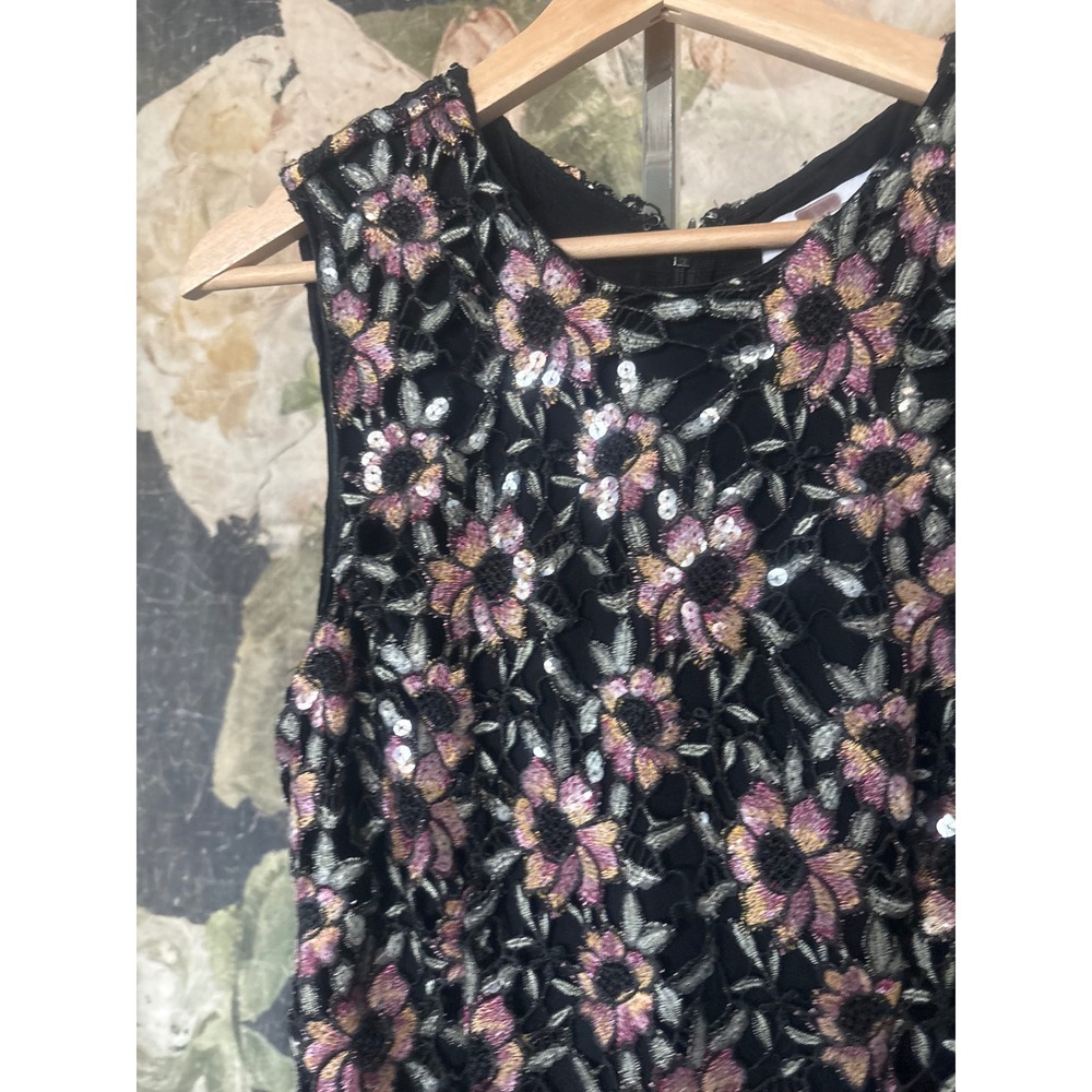 Prabal Gurung Floral Embroidered‎ Sequin Lace Sheath Dress Black Pink Midi - Picture 8 of 12